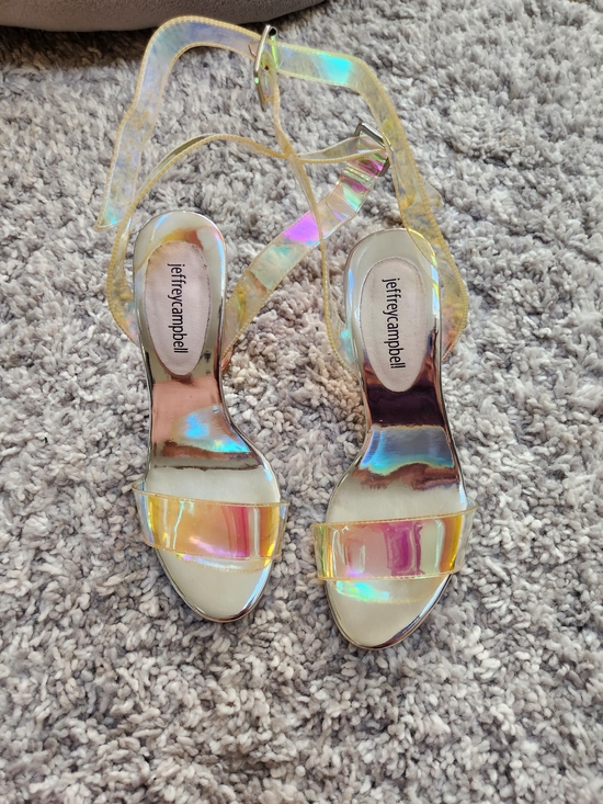 Jeffrey Campbell Shoes - Jeffrey Campbell Iridescent Ankle-Strap Sandals in Holographic Gold